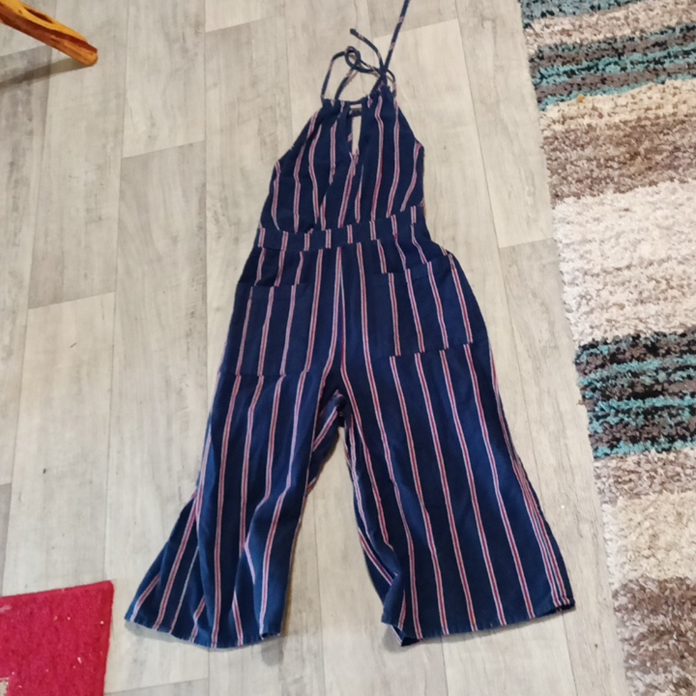 Womens Capri crop Romper 1pc red white blue knit sz XS UNIVERSAL THREAD - Picture 10 of 10